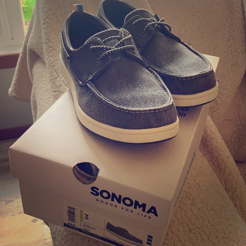 Boys, Sonoma, boat shoe, grey with memory foam